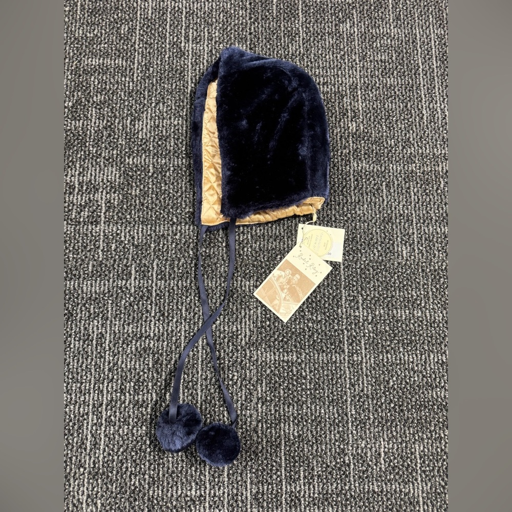 Rachel Riley Navy Blue Fur Hood Hat 7-10 Years NWT